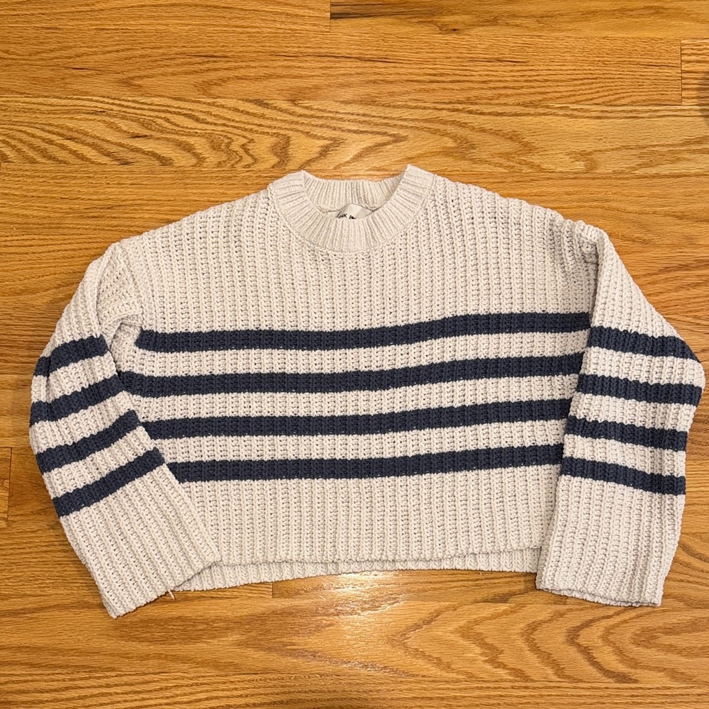 WOMENS/TEEN size XS Pink Rose Cream and Navy Cropper Striped Sweater